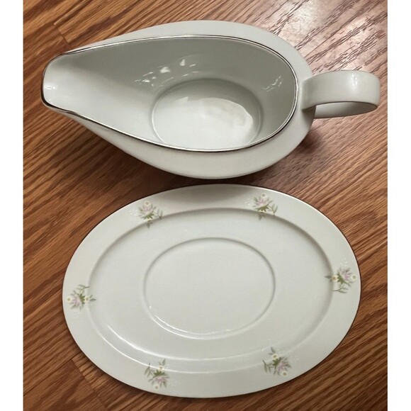 Johann Haviland Gravy Boat Forever Spring Unattached Underplate Vintage Platinum - Picture 9 of 9